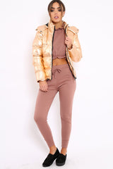 Bronze Metallic Puffer Jacket - Rochelle-Coats