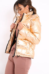 Bronze Metallic Puffer Jacket - Rochelle-Coats