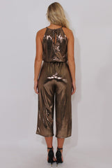 Bronze Metallic Wide Leg Jumpsuit - Evania-Jumpsuits