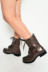 Bronze PU Stud Trim Biker Boots - Tiarra-Boots