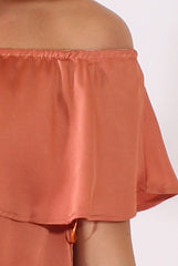 Bronze Satin Bardot Frill Dress - Alura-Dresses