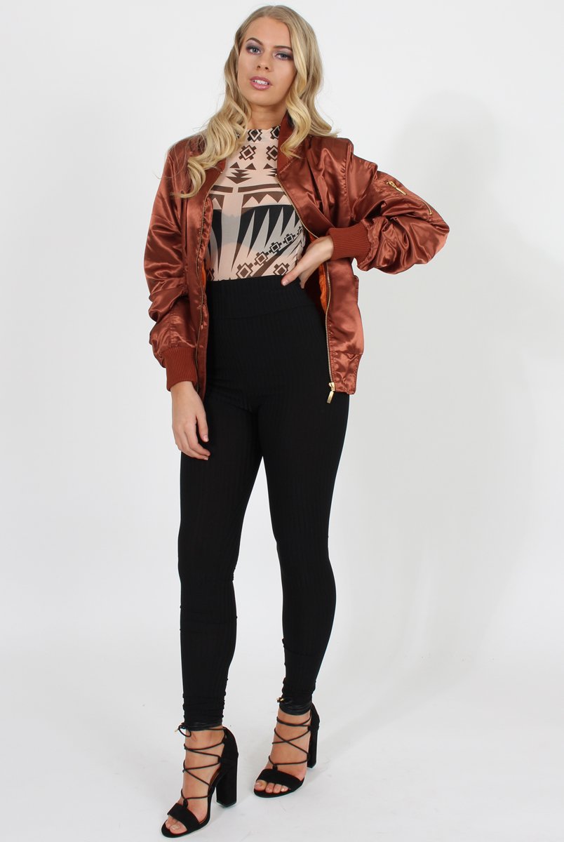 Bronze Satin Bomber Jacket - Neve-Jackets
