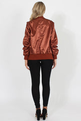 Bronze Satin Bomber Jacket - Neve-Jackets