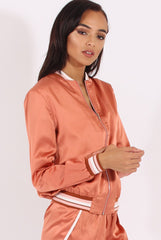 Bronze Satin Bomber Jacket - Tricia-Jackets