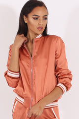 Bronze Satin Bomber Jacket - Tricia-Jackets