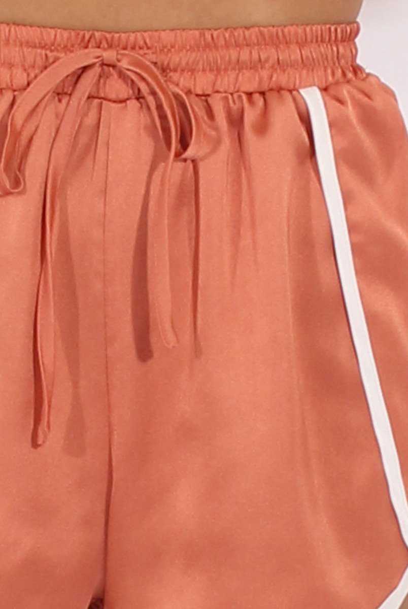 Bronze Satin Drawstring Shorts - Elexius-Shorts