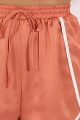 Bronze Satin Drawstring Shorts - Elexius-Shorts