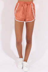 Bronze Satin Drawstring Shorts - Elexius-Shorts