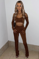 Brown Acetate Slinky Gathered Hem Trousers - Nina