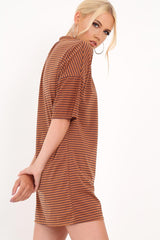 Brown And Blue Stripe T-Shirt Dress - Addaly-Dresses