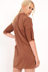 Brown And Blue Stripe T-Shirt Dress - Addaly-Dresses