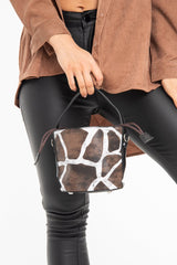 Brown Animal Print Drawstring Bucket Bag - Elissa-Bags