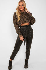 Brown Aztec Print Batwing Jumper - Adree-Crop Tops