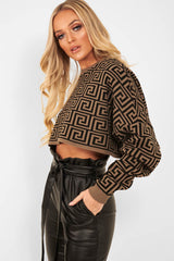 Brown Aztec Print Batwing Jumper - Adree-Crop Tops