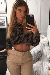 Brown Aztec Print Batwing Jumper - Adree-Crop Tops