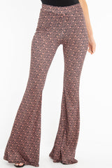 Brown Aztec Print Flared Trousers - Mianna-Trousers