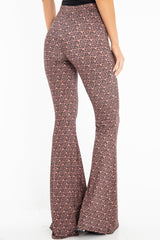 Brown Aztec Print Flared Trousers - Mianna-Trousers