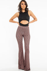 Brown Aztec Print Flared Trousers - Mianna-Trousers