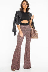 Brown Aztec Print Flared Trousers - Mianna-Trousers