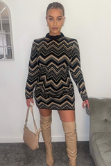 Brown Aztec Print Knit Dress - Gira