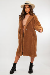 Brown Borg Teddy Midi Coat - Leata-Coats