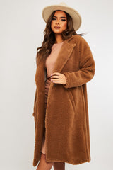 Brown Borg Teddy Midi Coat - Leata-Coats