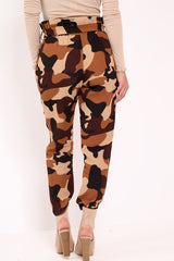 Brown Camo Paper Bag Tie Waist Trousers - Ryana-Trousers
