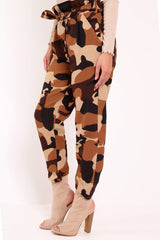 Brown Camo Paper Bag Tie Waist Trousers - Ryana-Trousers
