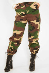 Brown Camo Print Denim Cuffed Cargo Trousers - Aryan-Trousers