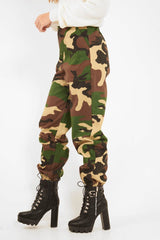 Brown Camo Print Denim Cuffed Cargo Trousers - Aryan-Trousers