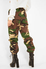 Brown Camo Print Denim Cuffed Cargo Trousers - Aryan-Trousers
