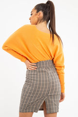 Brown Check Belted Tailored Mini Skirt - Fiona-Skirts