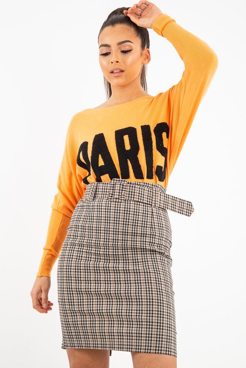 Brown Check Belted Tailored Mini Skirt - Fiona-Skirts