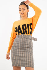 Brown Check Belted Tailored Mini Skirt - Fiona-Skirts