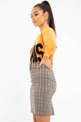 Brown Check Belted Tailored Mini Skirt - Fiona-Skirts