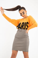 Brown Check Belted Tailored Mini Skirt - Fiona-Skirts