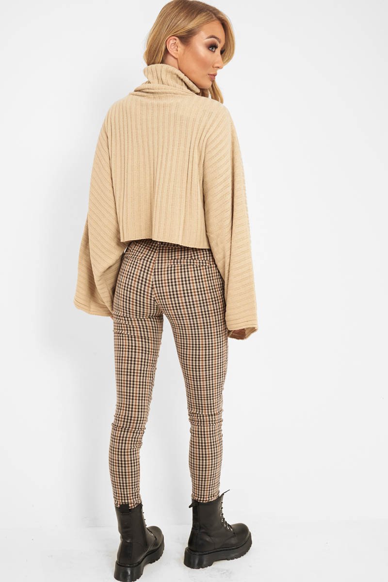 Brown Check Belted Tapered Trousers - Kierra-Trousers