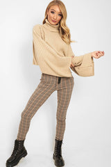 Brown Check Belted Tapered Trousers - Kierra-Trousers