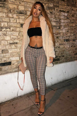 Brown Check Belted Tapered Trousers - Kierra-Trousers