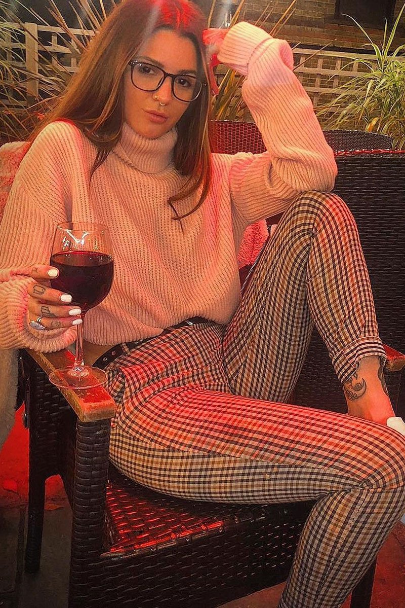 Brown Check Belted Tapered Trousers - Kierra-Trousers