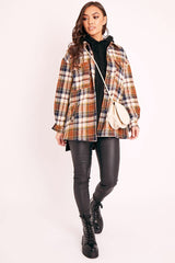 Brown Check Brushed Oversized Shirt - Caela-Shirts