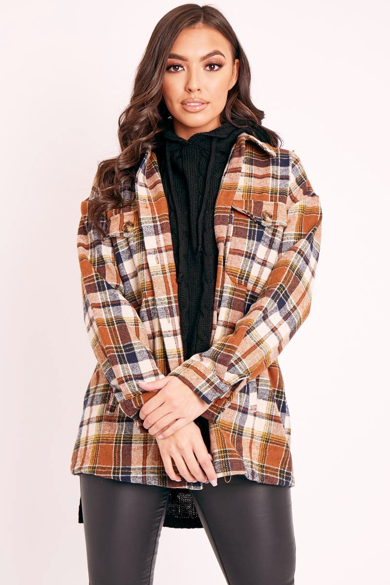 Brown Check Brushed Oversized Shirt - Caela-Shirts