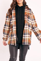 Brown Check Brushed Oversized Shirt - Caela-Shirts