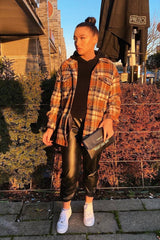 Brown Check Brushed Oversized Shirt - Caela-Shirts