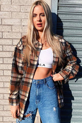 Brown Check Brushed Oversized Shirt - Caela-Shirts