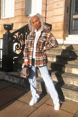 Brown Check Brushed Oversized Shirt - Caela-Shirts