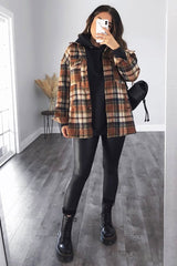 Brown Check Brushed Oversized Shirt - Caela-Shirts