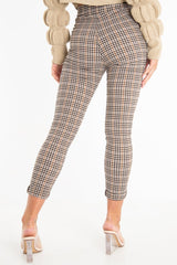Brown Check Button Front Skinny Leg Trousers - Simone-Trousers