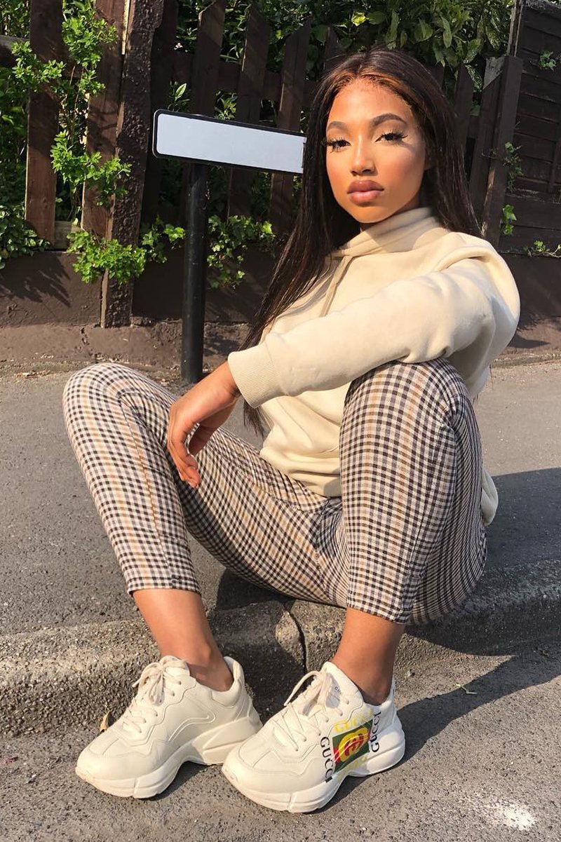 Brown Check Button Front Skinny Leg Trousers - Simone-Trousers