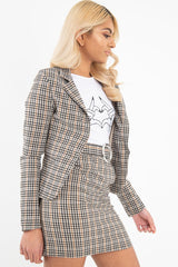 Brown Check Crop Button Front Blazer - Annalei-Blazers